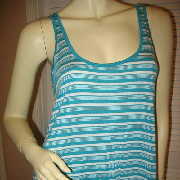 NWT Y2K Guess Tank Top S Striped Turquoise Blue White Activewear Gym Yoga Sporty - Picture 2 of 7